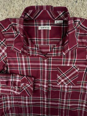 Orvis Women’s Button Up Shirt Long Sleeve Cotton Red Plaid Size 12 Casual Lady